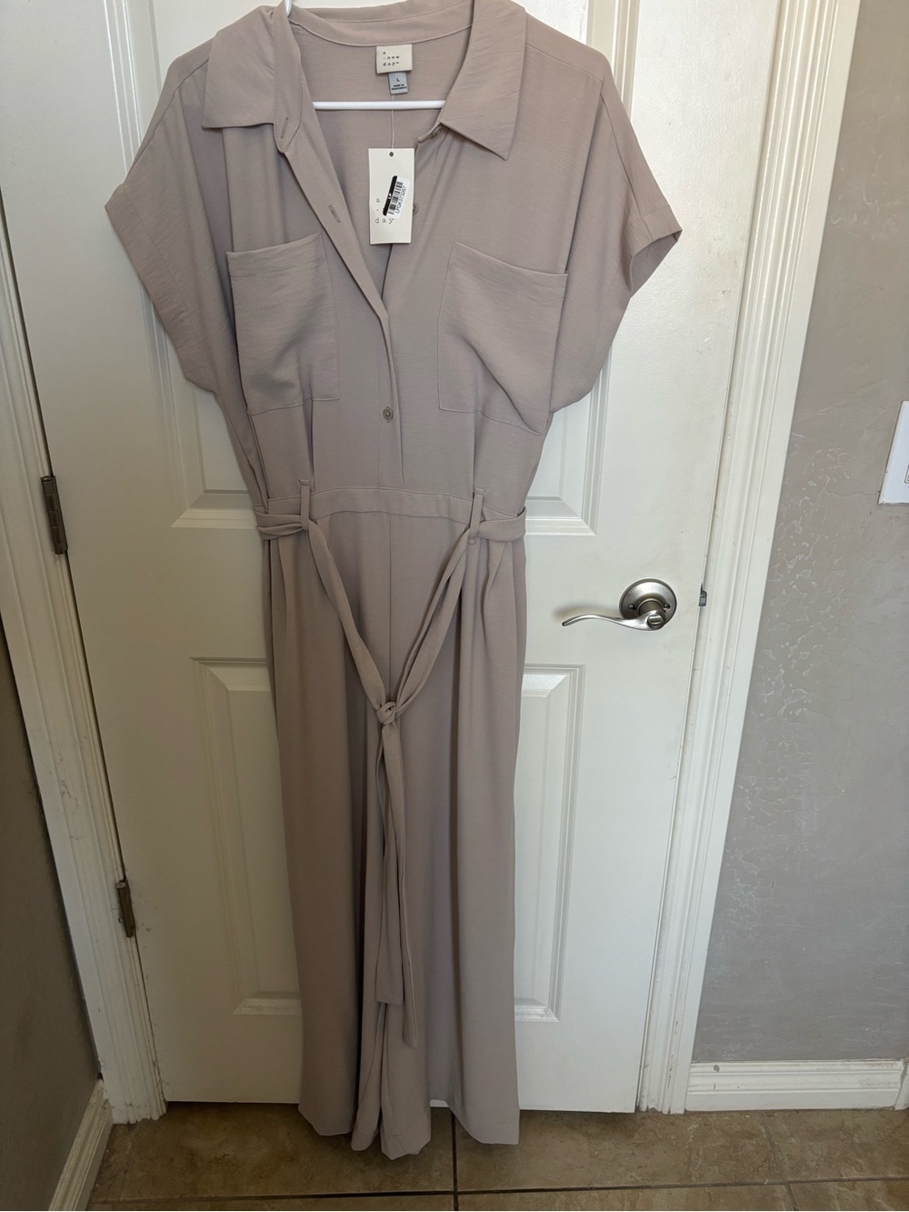 a new day Taupe Button-Front, Collared jumpsuit